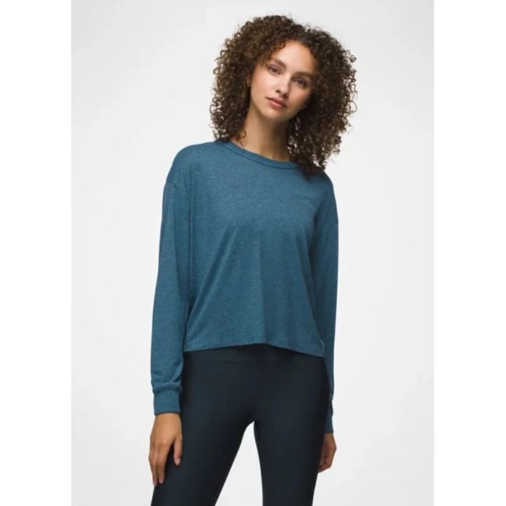 prAna Cozy Up Long Sleeve Crew - Heathered Blue - Women’s Small